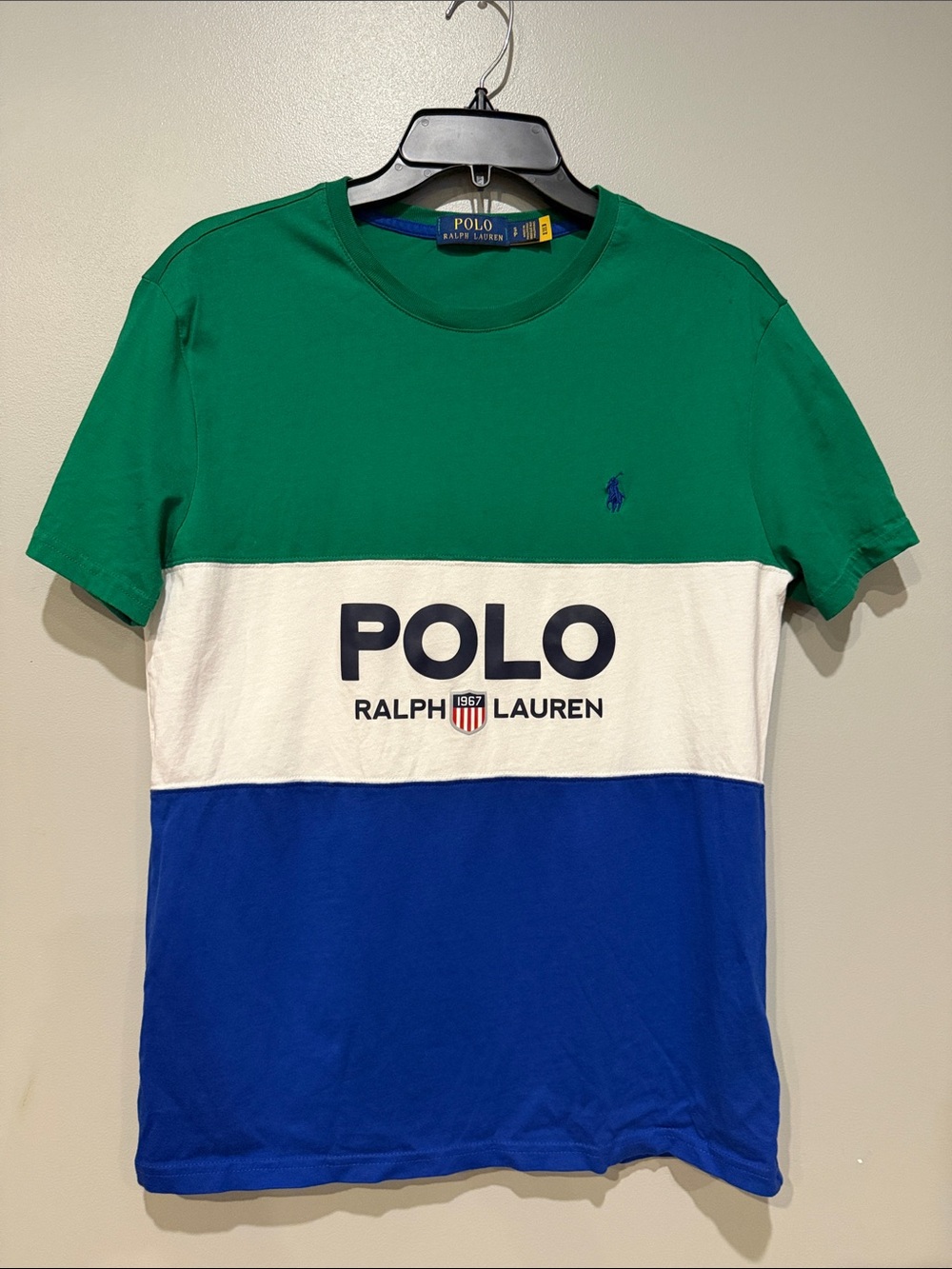 Polo by Ralph Lauren Green White Blue Block Logo Short Sleeve Tee